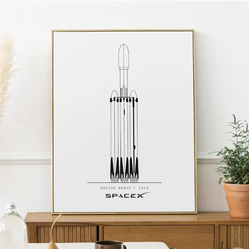 NASA et SpacX Affiche Fusée Spatiale Minimaliste Plans Toile Peinture Art Mural Moderne pour Salon Décoration Intérieure