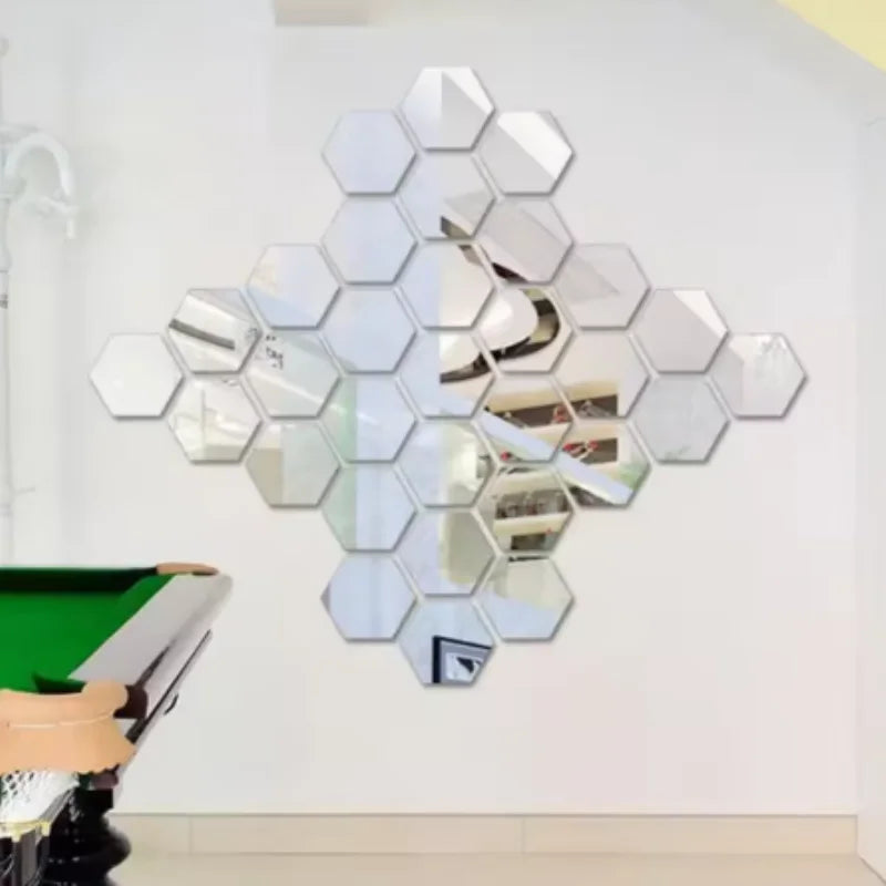 45 autocollants muraux miroir, autocollants muraux hexagonaux, autocollants de carreaux décoratifs DIY pour la maison