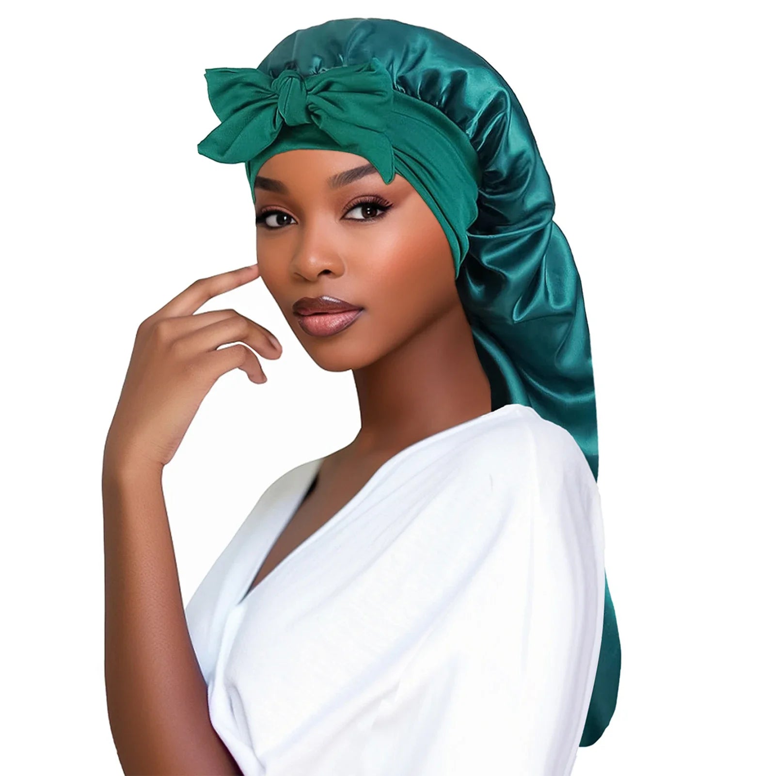 Gorro de satén para dormir para mujer, gorro de dormir de cola larga para cabello trenzado, gorro de noche, cubierta para la cabeza, gorros de ducha para sauna y baño.