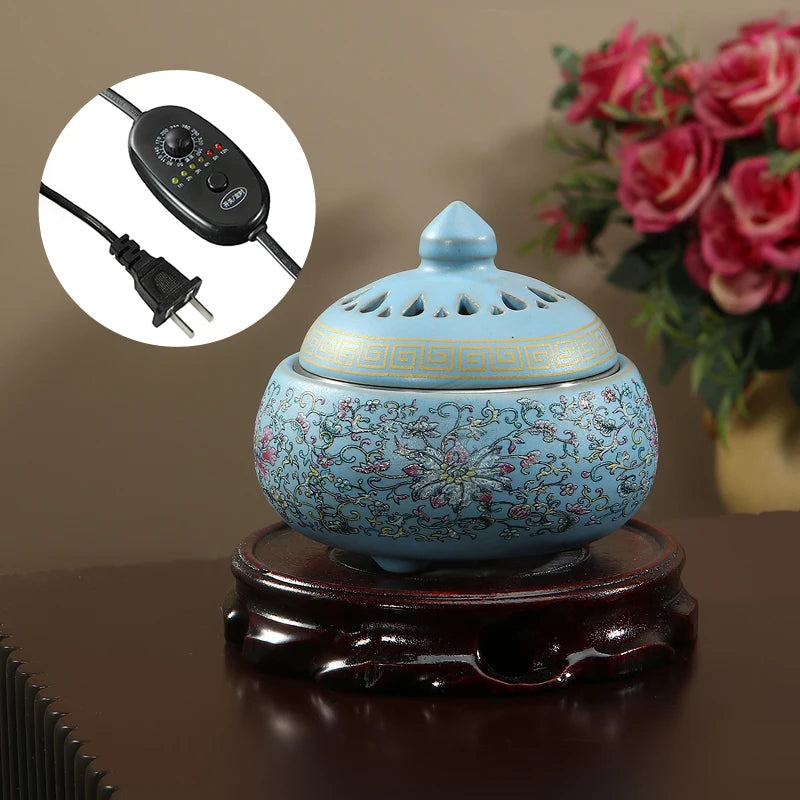 Quemador de Incienso Electrónico de Cerámica, Quemador de Aceites Esenciales, Calentador de Cera con Temporizador y Temperatura Ajustables, con Enchufe USB