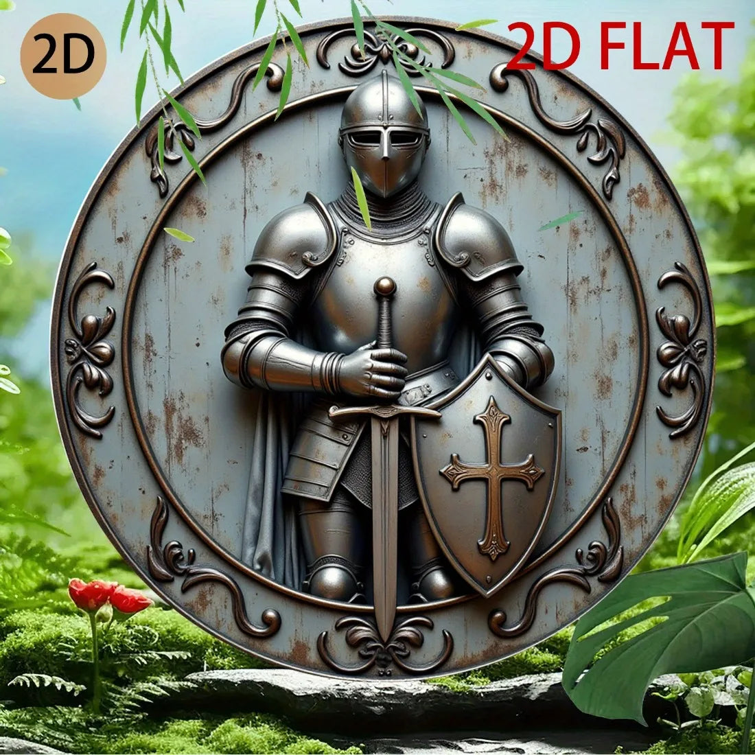 Décoration murale médiévale en métal, bouclier et lance 3D ronds en aluminium pour maison, bar, jardin