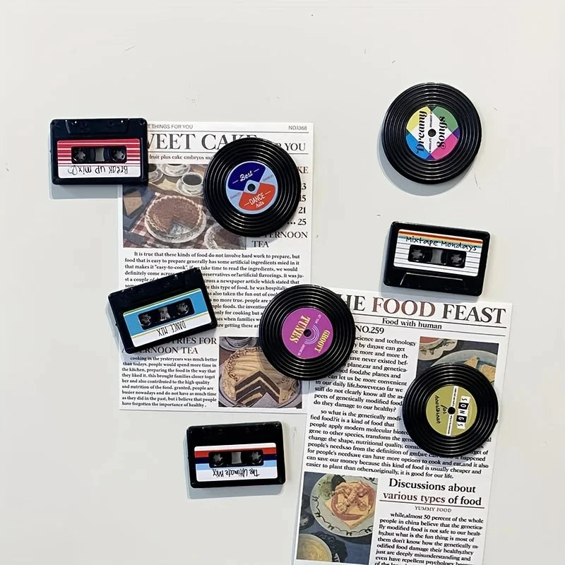 4Pcs Vintage Creative Gramophone Record Fridge Magnet Message Board Reminder Refrigerator Sticker for Home Kitchen Decoration