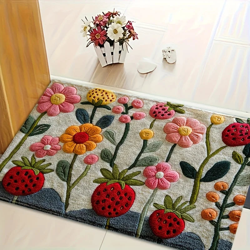 VIKAMA2D Tapis de porte de jardin à fleurs pour chambre à coucher, salon, tapis de cheminée, tapis de sol de cuisine, tapis de salle de bain antidérapant, décoration d'intérieur