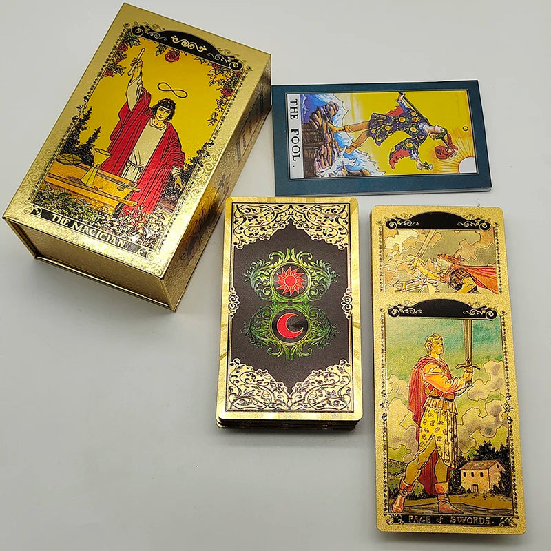 Nouvelle version de cartes oracle de tarot de qualité supérieure avec feuille d'or, manuel illustré en couleurs et boîte magnétique