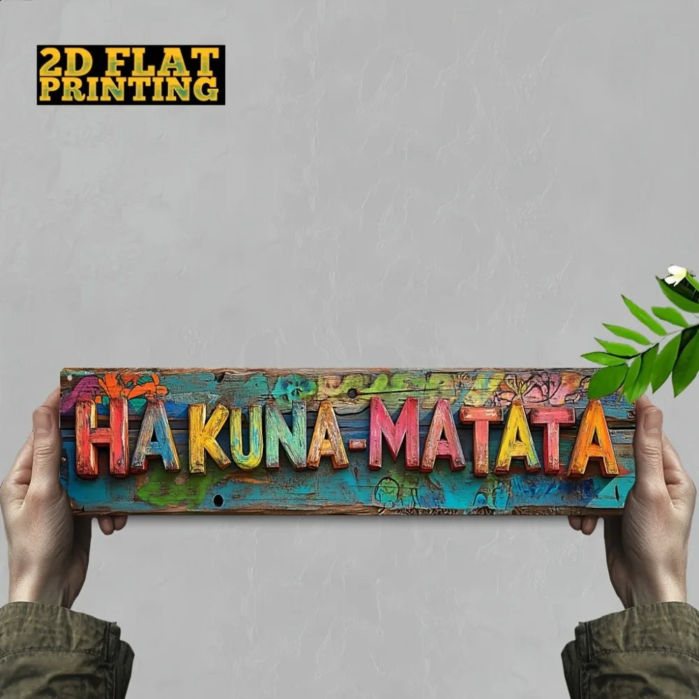 Letrero metálico vintage "Hakuna-Matata" - Decoración de dibujos animados colorida de 4x16", arte de pared para el hogar, cafetería y restaurante
