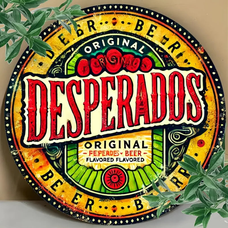 [Bar Highlight] Cartel de Metal Redondo de Cerveza Desperados Vintage - Arte de Pared de Aluminio de 8x8 Pulgadas con Colores Vivos y Diseño Floral