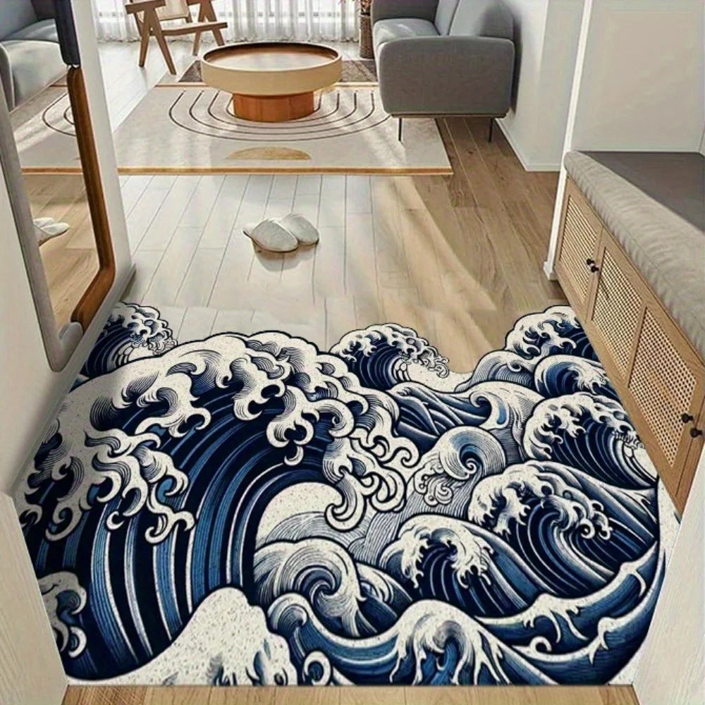 Alfombrilla de suelo VIKAMA con patrón de ondas, antideslizante y absorbente, suave. Alfombra decorativa para el hogar en la entrada, zona del baño.