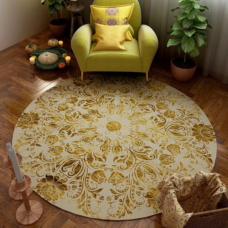 Alfombra Redonda VIKAMA Premium Étnica Vintage Persa Bohemio Sala de Estar Dormitorio Mecedora Alfombra de Suelo Decoración del Hogar
