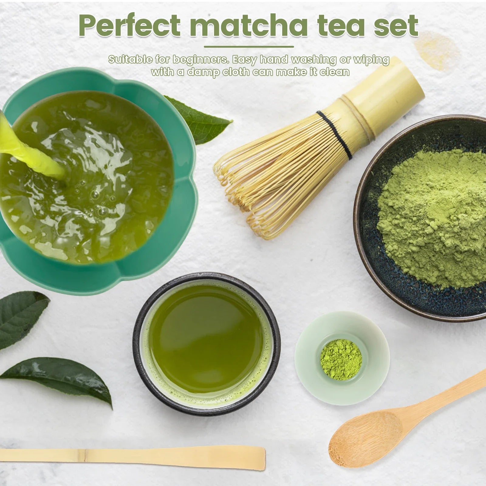 Juego de 5 Batidores de Matcha Japoneses, Batidor de Matcha de Bambú, Cuchara Tradicional para Té, Cuchara Profunda, Colador de Té de Acero Inoxidable para Amantes del Té