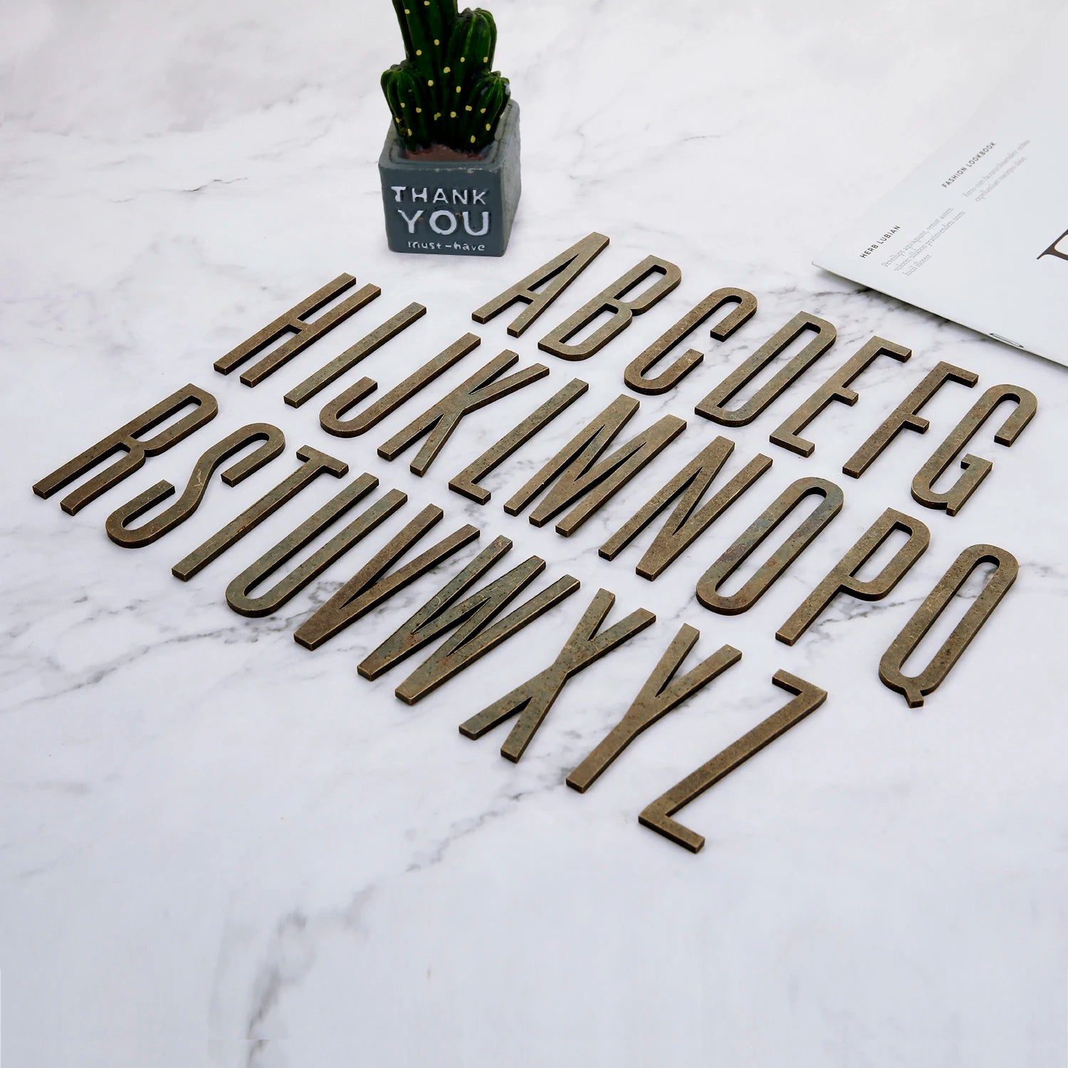 Bronze Self Adhesive House Number Metal English Alphabet Letters for Apartment Room Door Plate Table Mailbox Number Stickers 7cm