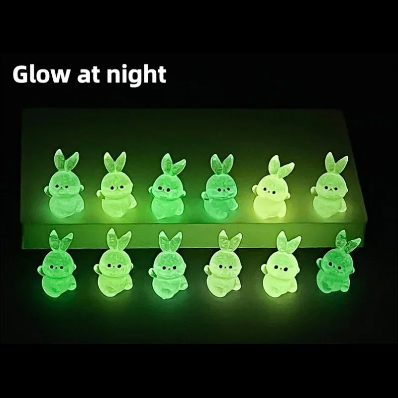 Lapins lumineux miniatures 10/50PCS, décoration de micro-paysage de mousse, figurines de lapin, accessoires de bricolage pour maison de poupée de jardin féerique en résine