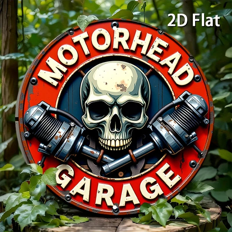 2D Flat, Retro Round Aluminum Sign, Skull Metal Tin Sign - Vintage Rustic Metal Wall Art, Round Aluminum Sign, Metal Wall Decor