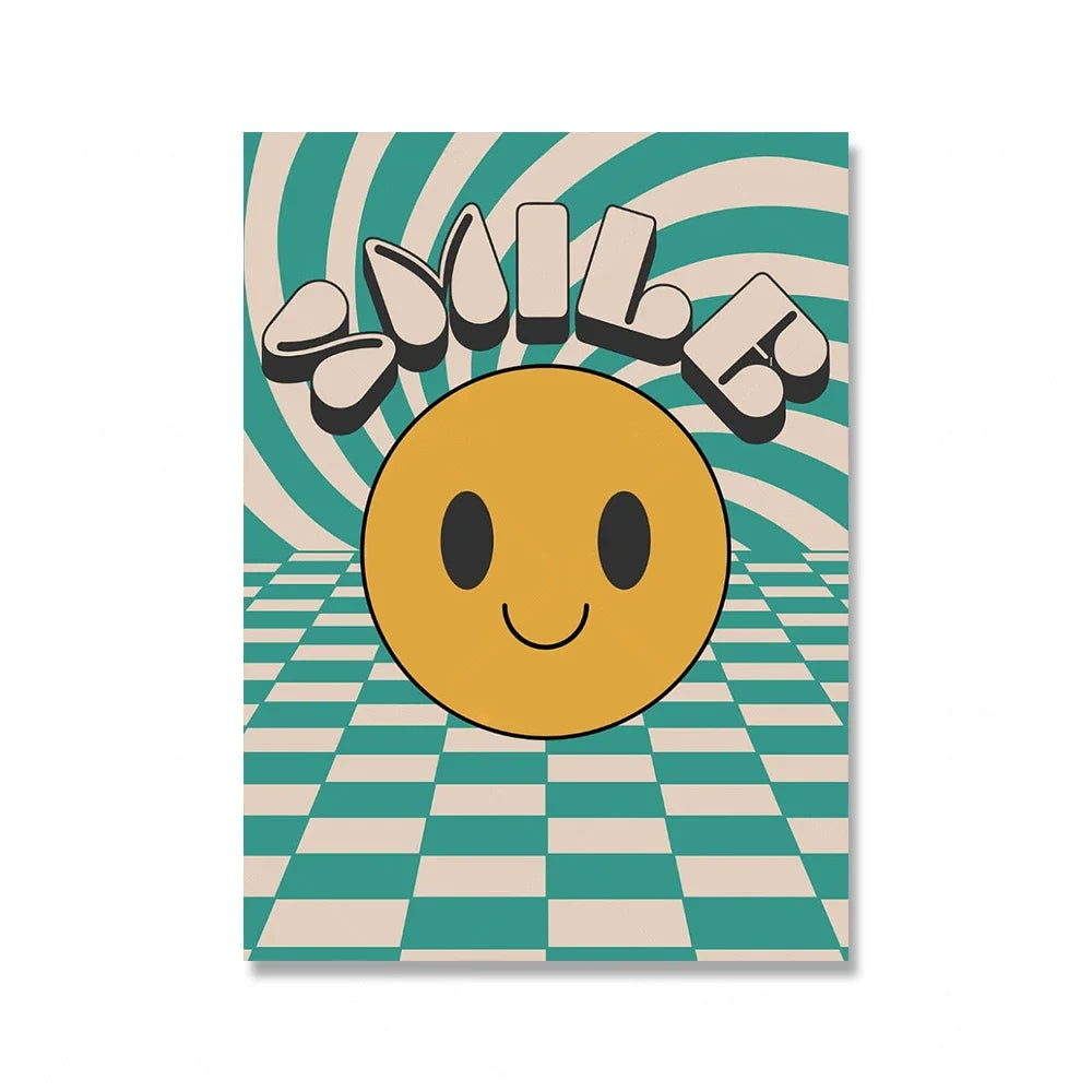 Classic Vintage Wall Art Laughing Smiling Flower Cartoon Funky Hippie HD Canvas Print Poster Home Living Room Bedroom Decoration