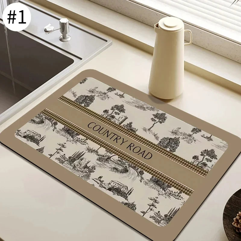 VIKAMA Mantel Individual Súper Absorbente de Mármol Negro para Secar Platos, Alfombrilla Antideslizante para Botellas de Cocina, Vajilla de Lujo para Tetera, Bar, Mostrador