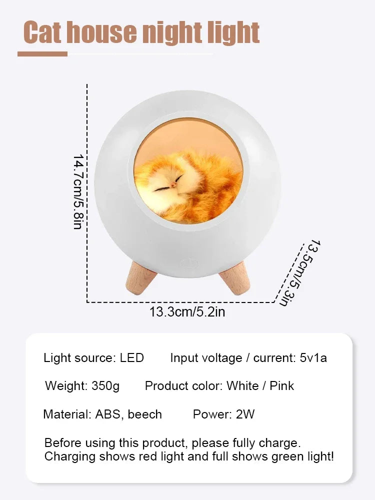 Luz de Noche con Altavoz Bluetooth, Luz de Casa de Animales, Lindo Gato, Regalo para Niños, Decoración Creativa de Escritorio para Dormitorio, Lámpara de Noche para Cabecera