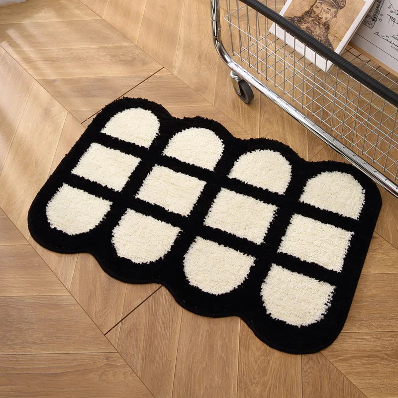 Alfombra de imitación de cachemira, estilo nórdico, en blanco y negro, VIKAMA, cómoda, aislante, para porche, entrada, baño, alfombra para puerta, decoración del hogar