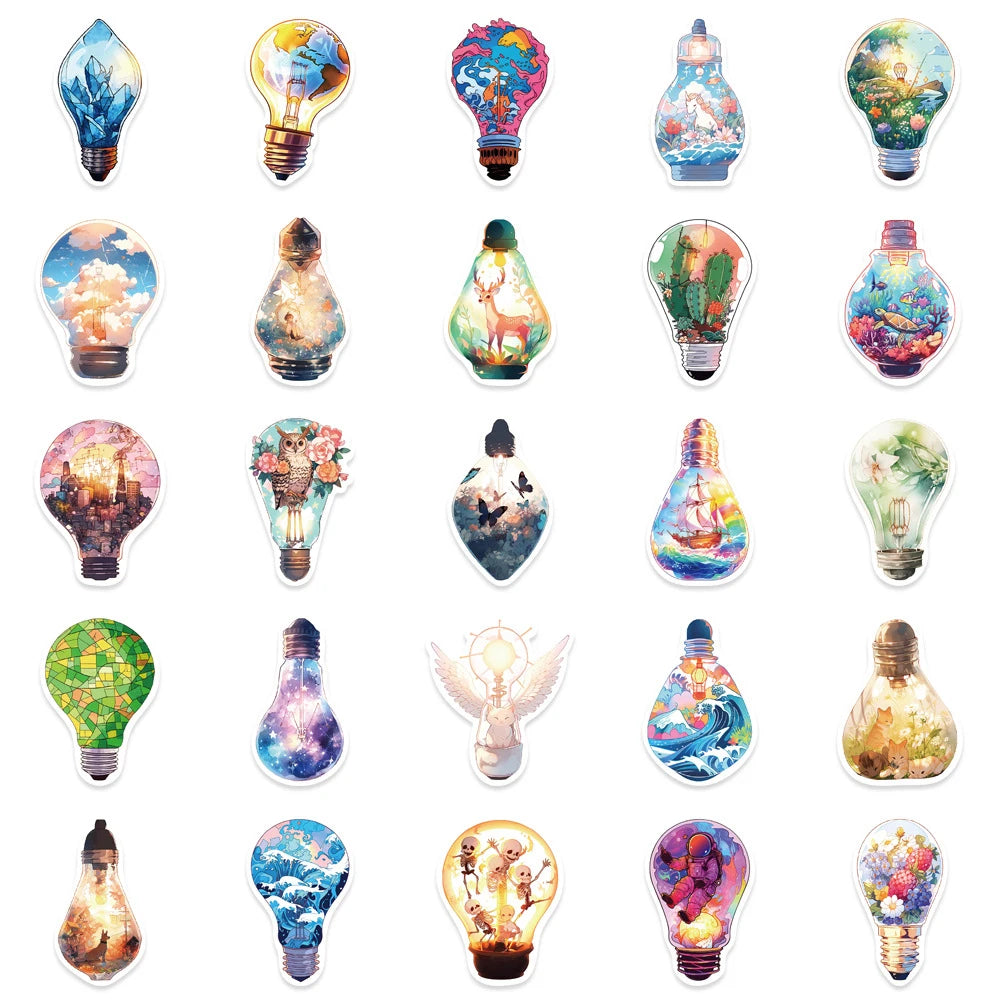 10/30/50pcs Autocollants Fantastiques Style INS Ampoule Monde Dessin Animé Esthétique Joli Décalque Ordinateur Portable Graffiti Fille Autocollant Dégradé Jouet
