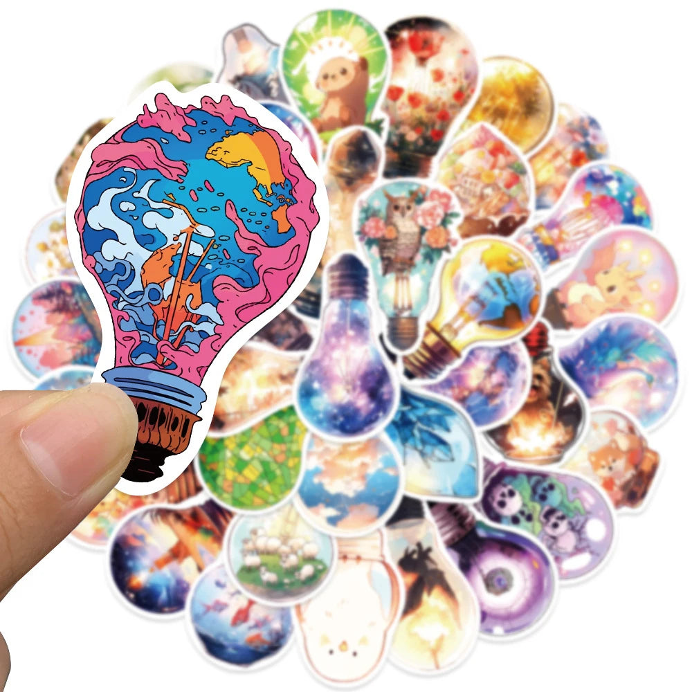 10/30/50pcs Autocollants Fantastiques Style INS Ampoule Monde Dessin Animé Esthétique Joli Décalque Ordinateur Portable Graffiti Fille Autocollant Dégradé Jouet