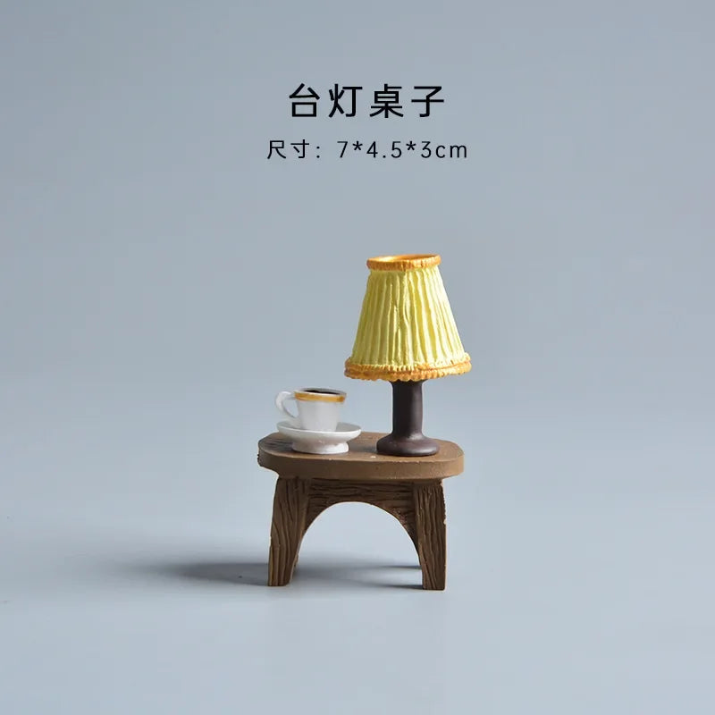 ZAKKA Miniaturas Estudio Estantería Decoración Hogar Lindo Gato de Dibujos Animados Retro Escritorio Gramófono Adorno Artesanía Accesorios Casa de Muñecas Juguete Regalo