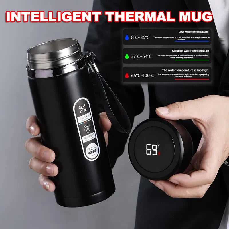 Botella Termo de Acero Inoxidable de 500 ml a 1 litro con Pantalla LED de Temperatura, Botella de Agua para Té Sus304, Termo al Vacío, Vasos Portátiles