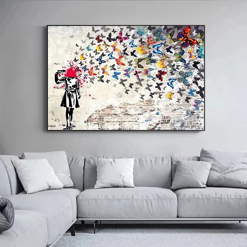 Banksy Street Art Canvas Paintings Sneakers Mouth Ballon Girl Graffiti Pop Art Posters Prints Cuadros Wall Art Home Decoration