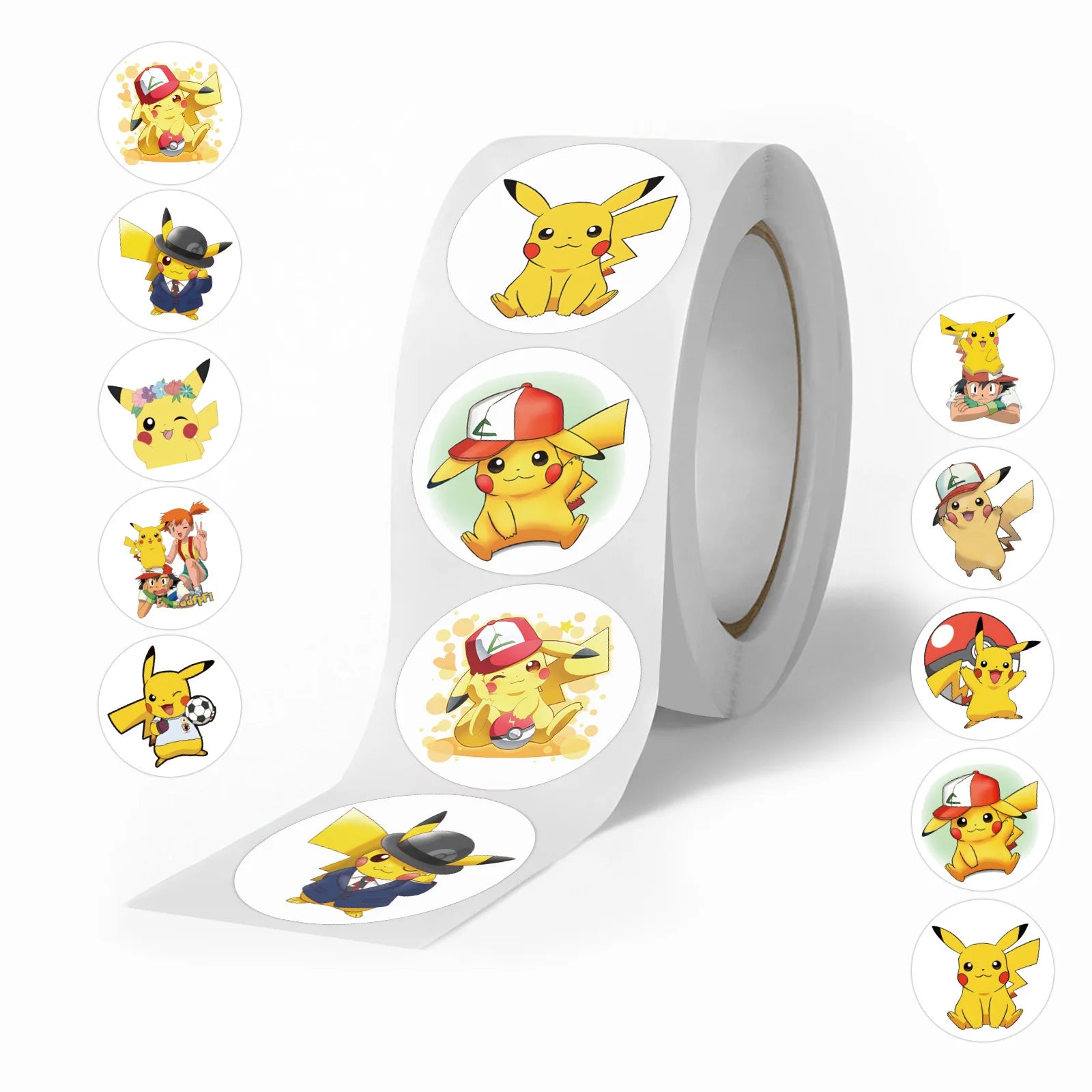 500/2000 pegatinas de sellado de Pikachu de Pokémon, bonitas pegatinas de dibujos animados de Anime redondas, decoración DIY para álbum, diario, etiqueta, grafiti