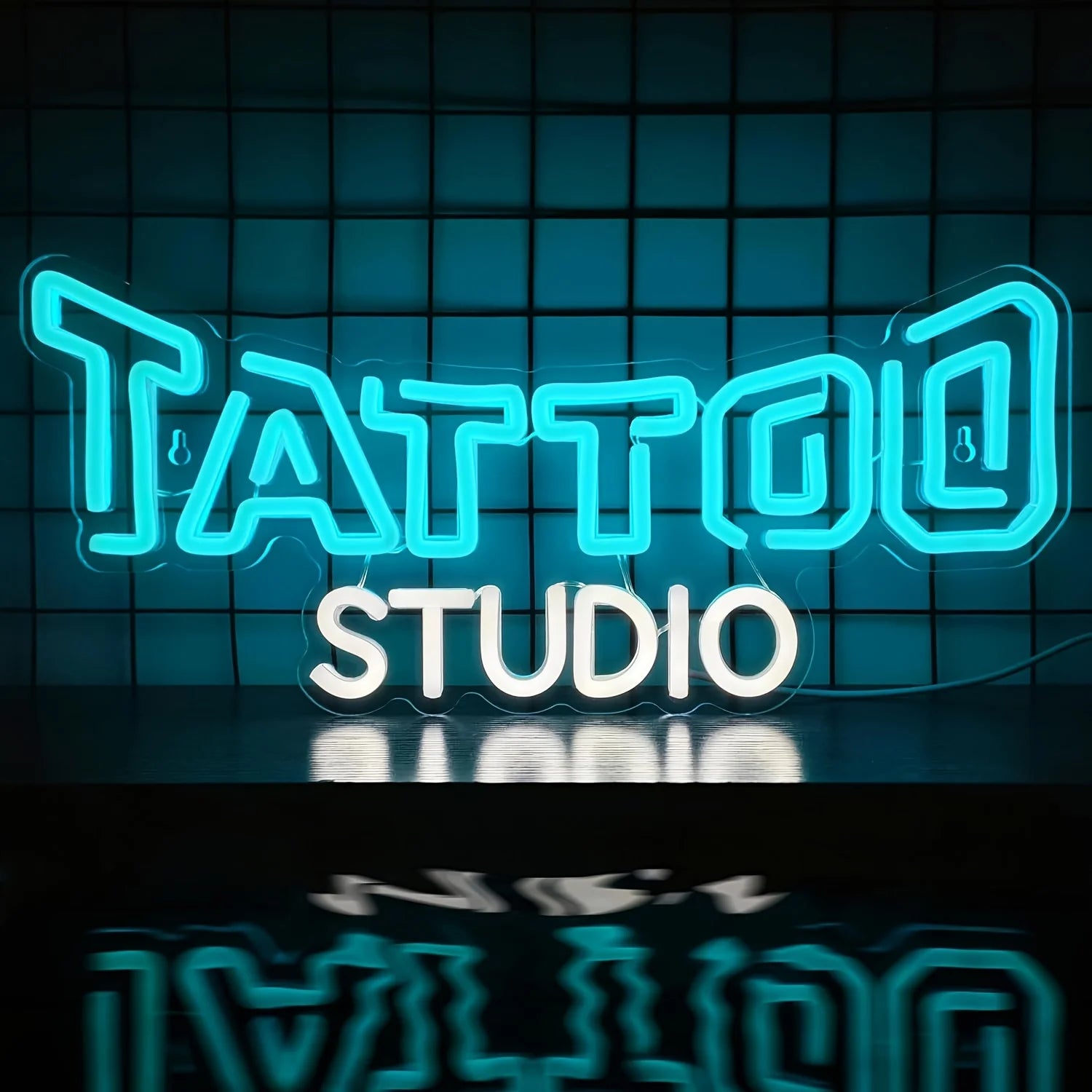 Enseigne Néon Studio Tatouage Bleu Blanc Luminescence Professionnelle Lumière LED pour Salon de Tatouage Bar Club Décoration Murale Maison Enseigne Commerciale Personnalisée Art