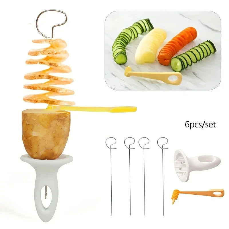 Ensemble de 6 Spiralizers en acier inoxydable Coupe-légumes multifonctionnel Parfait pour la préparation de pommes de terre en spirale, de carottes Outil de cuisine