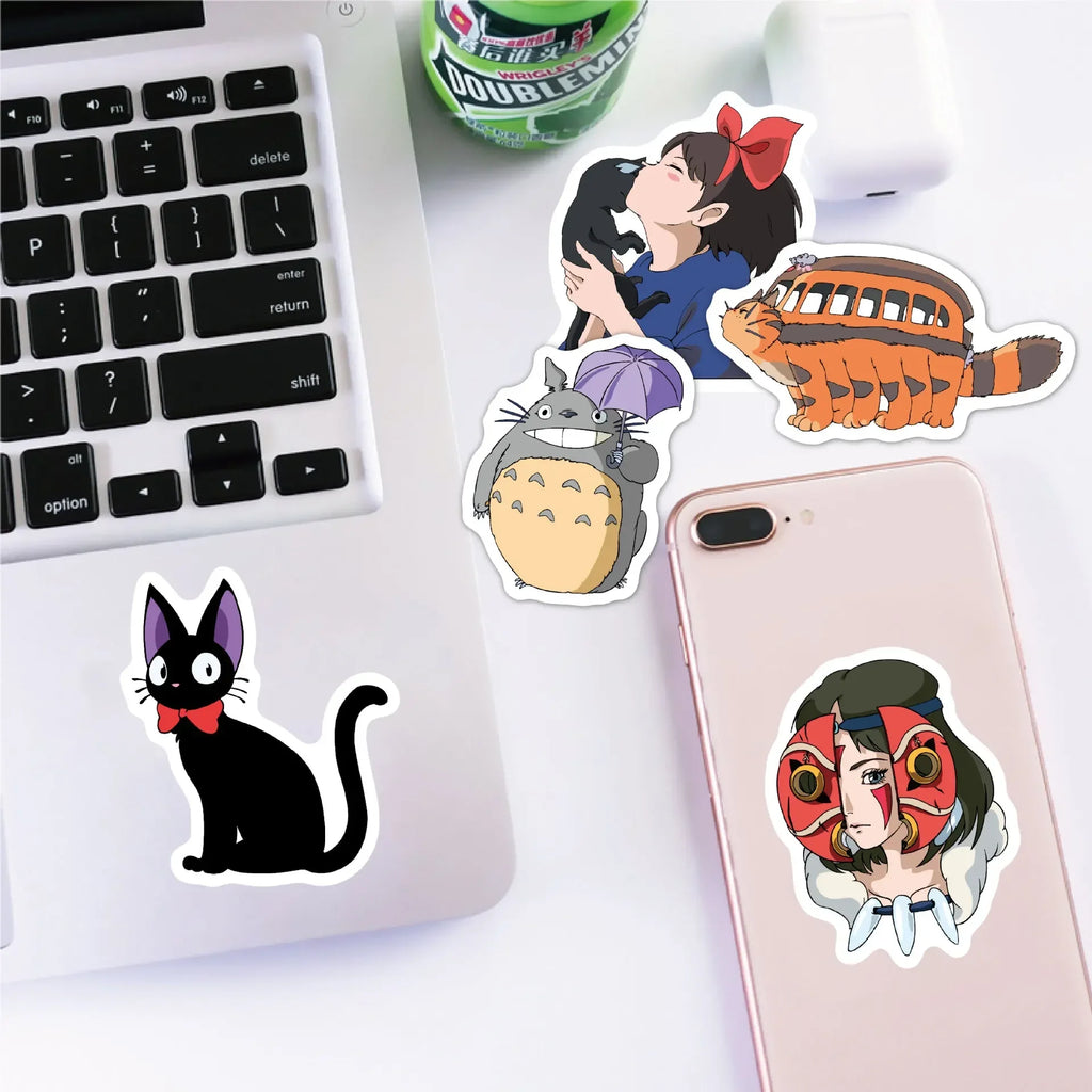 100 pegatinas de anime de Hayao Miyazaki para laptop, monopatín, equipaje, teléfono, coche, calcomanías de graffiti impermeables, juguete para niños