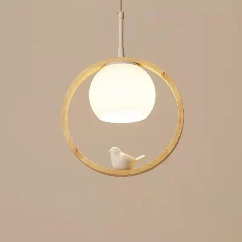 Suspension japonaise en bois, luminaire de chevet pour chambre à coucher, bar de cuisine, lampe à suspendre avec décoration oiseau en résine, pour escalier, porche, livraison directe.
