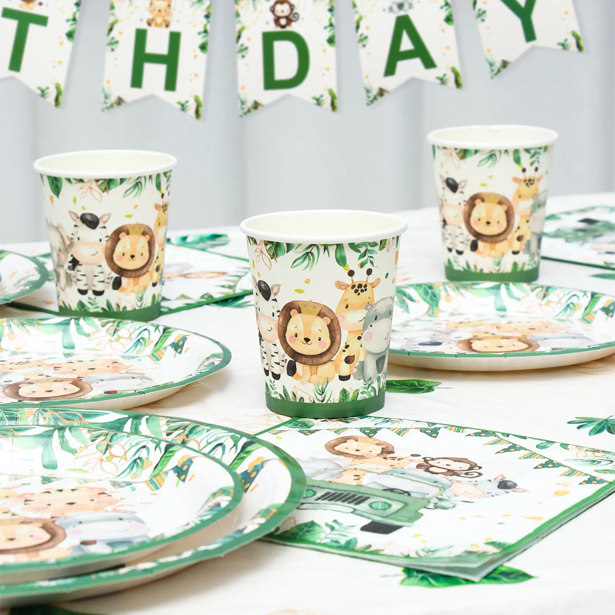 Jungle Safari Disposable Tableware Paper Plates Cups Animal 1st Wild One Birthday Party Decor kids Baby Shower Supplies Woodland