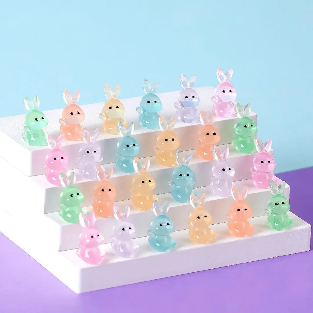 Lapins lumineux miniatures 10/50PCS, décoration de micro-paysage de mousse, figurines de lapin, accessoires de bricolage pour maison de poupée de jardin féerique en résine