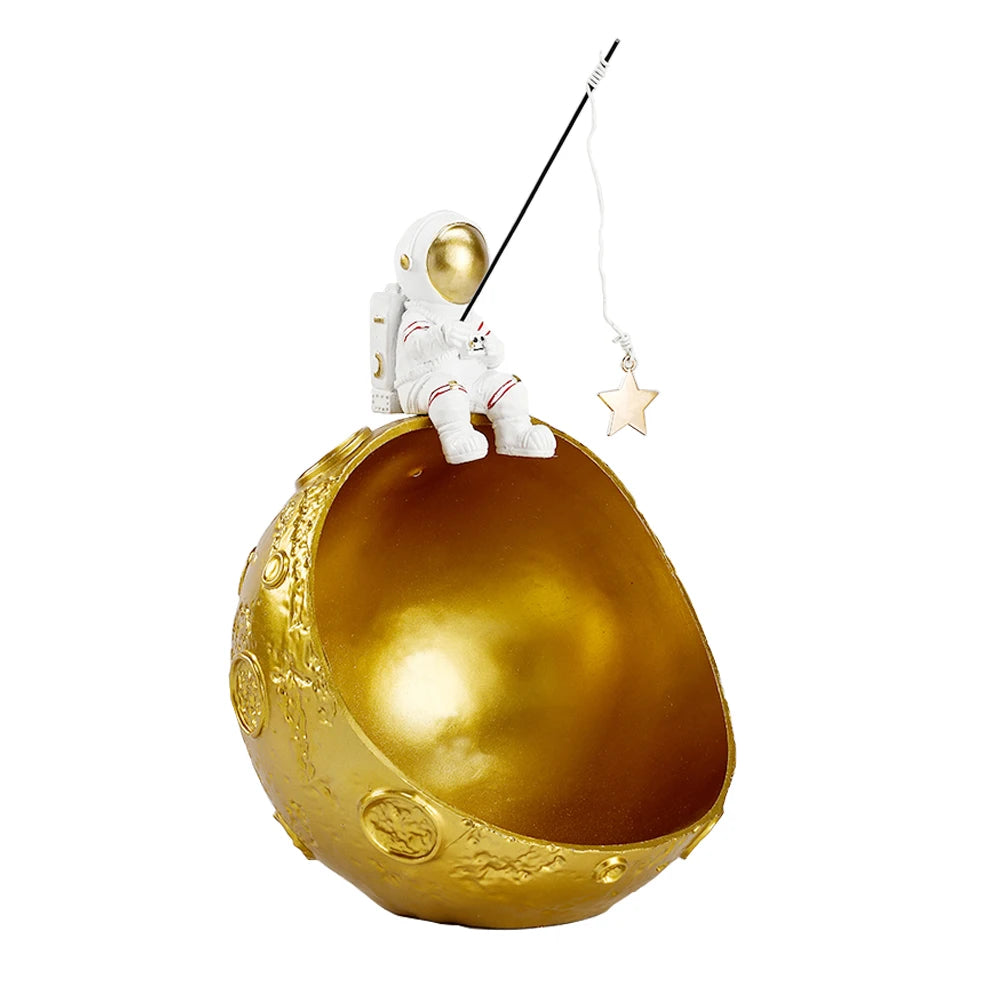 Resin Spaceman Planet Desk Ornament for Outer Space Themed Bedroom Decor in Storage Box Bowl Organizer for Home Table Decoration