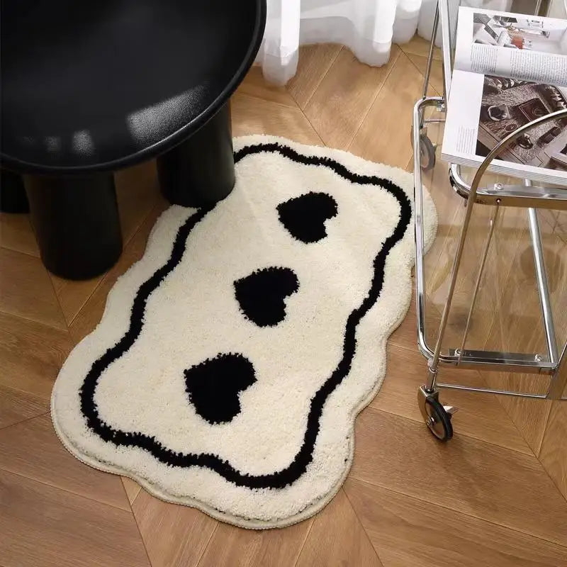 VIKAMA Alfombra corta de felpa estilo Ins, diseño simple en blanco y negro, para entrada, resistente al desgaste y a la suciedad, para baño.