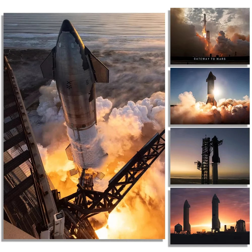 Fotos reales de SpaceX Starship impresas en lienzo, póster de tecnología de aviación, decoración de pared, fotos de cohetes, decoración de pared.