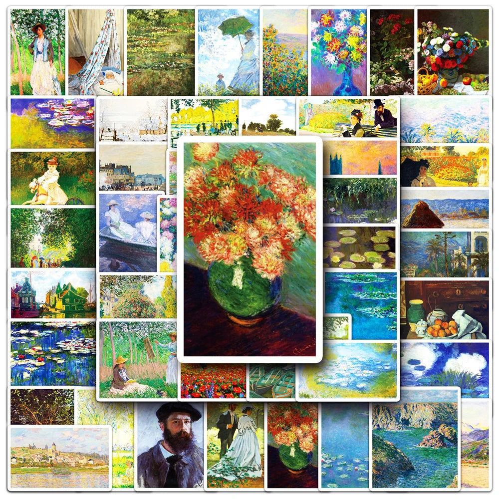 10/30/50 pegatinas de arte de Monet para pintura al óleo, calcomanías de dibujos animados para álbum de recortes, laptop, teléfono, equipaje, coche, pegatinas impermeables, juguete para niños