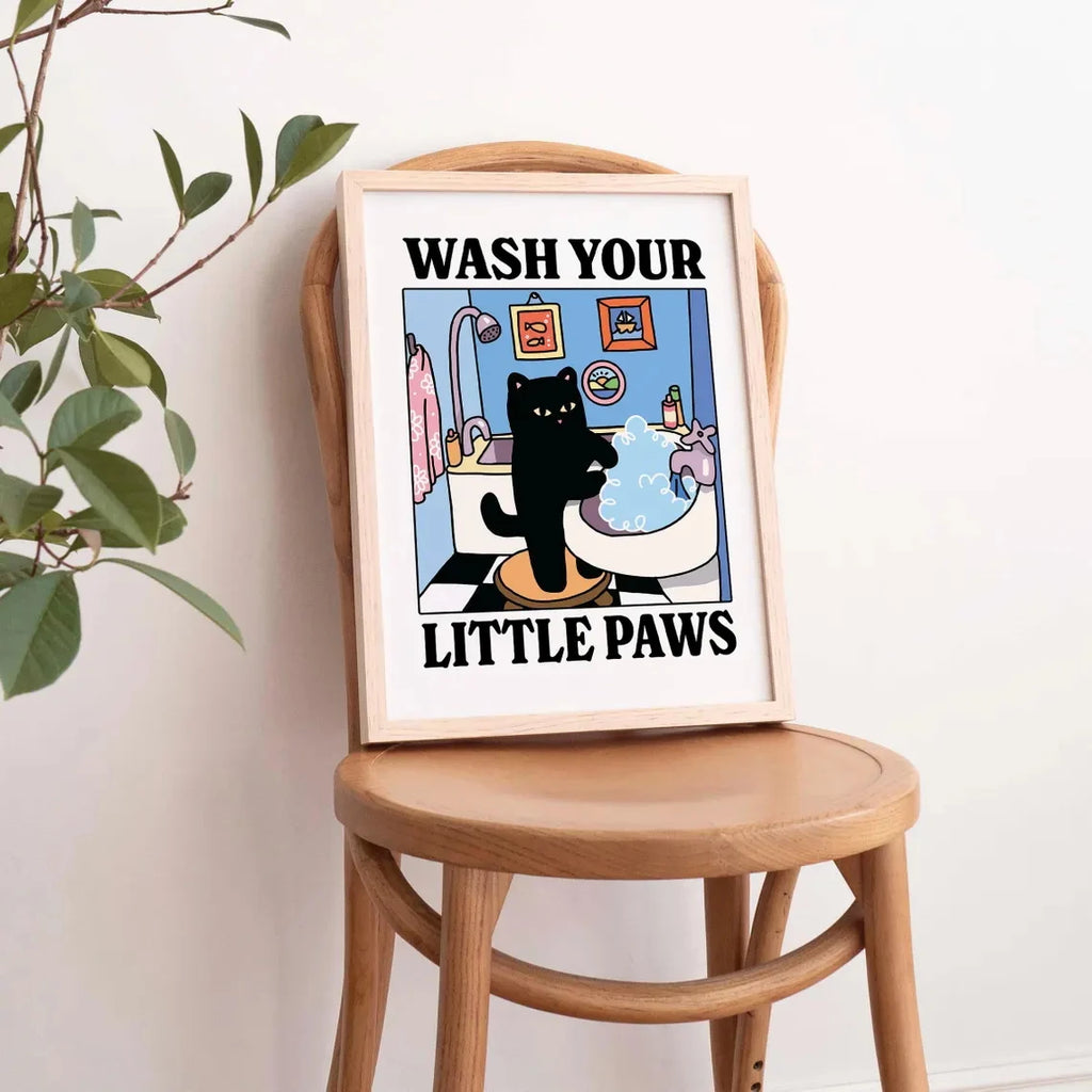 Lavez Vos Petites Pattes Salle De Bain Chat Noir Mur Art Imprime Toile Peinture Affiche Image Pour Salon Chambre Décoration Maison