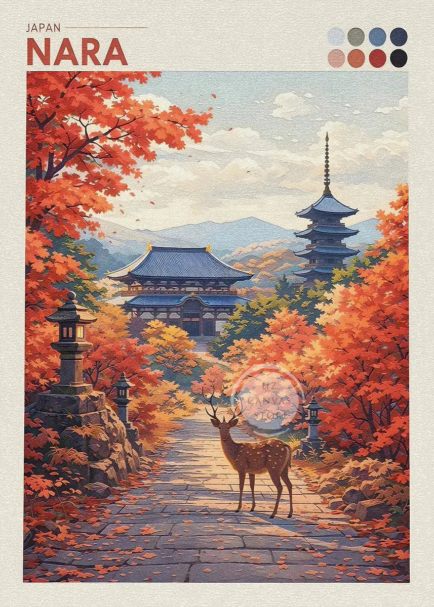 Japan Cityscape Poster Tokyo Shizuoka Cherry Blossoms Mt.Fuji Autumn Torii Gate Okayama Castle Canvas Print Living Room Decor