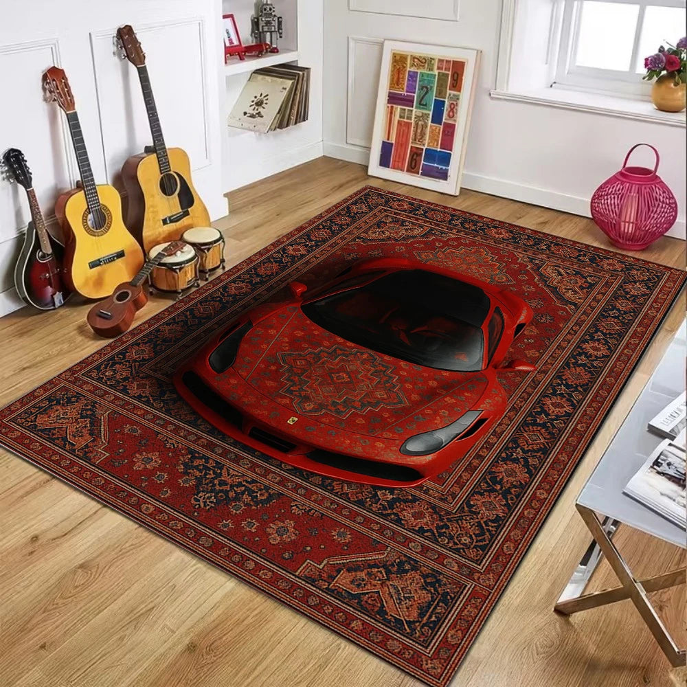 Alfombra de coche antiguo para sala de estar o dormitorio, diseño étnico artístico, suave, duradera, para decoración del hogar, estilos únicos y elegantes