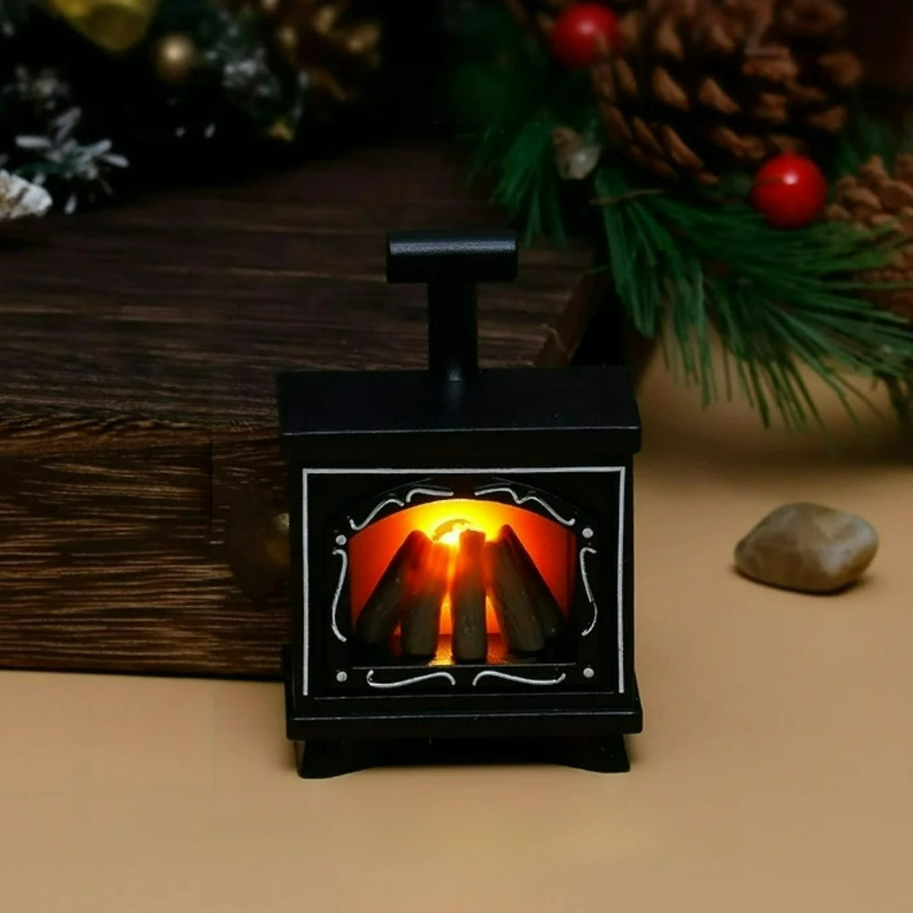 Mini chimenea LED para casa de muñecas, estufa brillante, modelo de casa, muebles, cocina, escena de la vida, juguetes, luz de noche para dormitorio y mesita de noche