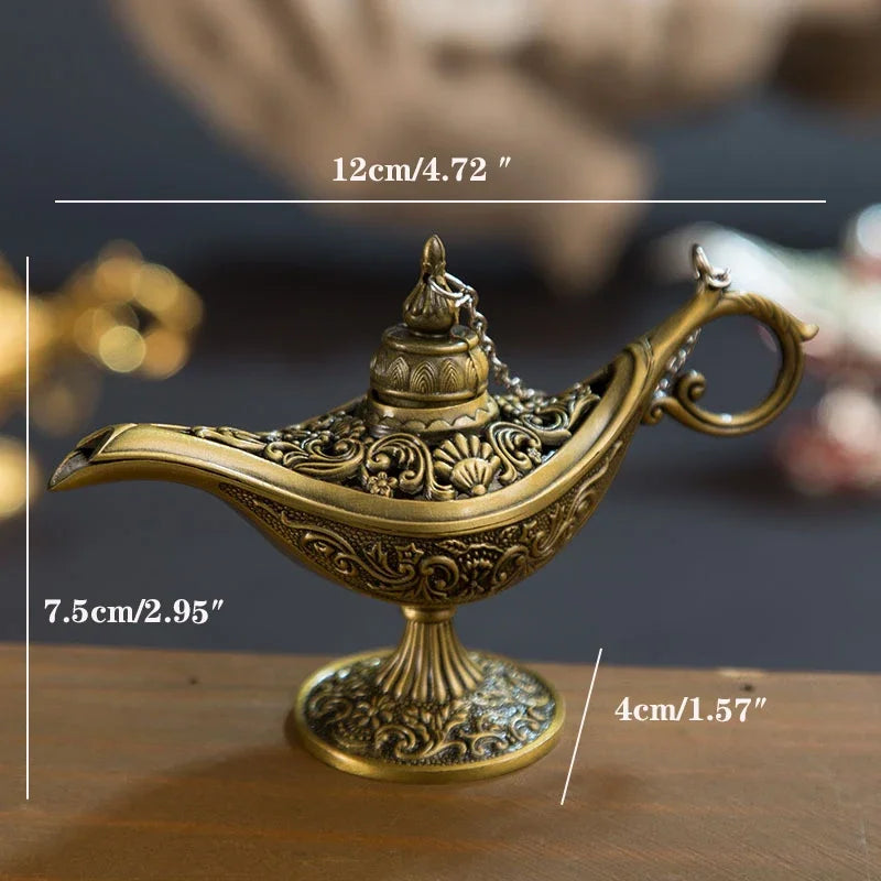 12cm (4.7") Lampes de Génie Magique Aladdin Rares et Creuses Classiques, Brûleurs d'Encens, Lampe à Huile Rétro, Décoration de Maison, Cadeau