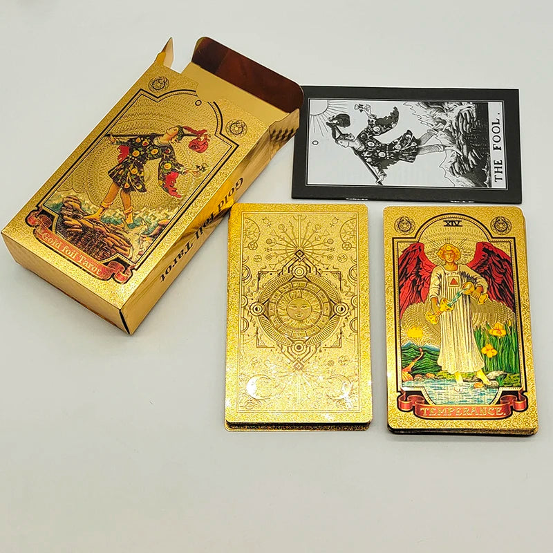 Tarot de lámina dorada Cartas de plástico rosa Cartas de oráculo impermeables Baraja de cartas Juego de mesa misterioso Cartas de adivinación