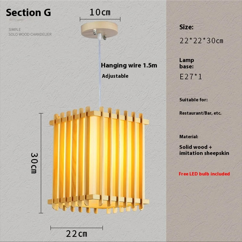 Lámpara Colgante de Madera Maciza para Sala de Estar Comedor Cocina Casa de Huéspedes Estilo Japonés Lámpara de Suspensión Decoración Artística E27