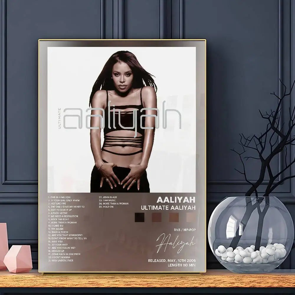 Póster de Aaliyah, arte de pared autoadhesivo, impresión impermeable para el hogar, sala de estar, dormitorio, bar, decoración estética