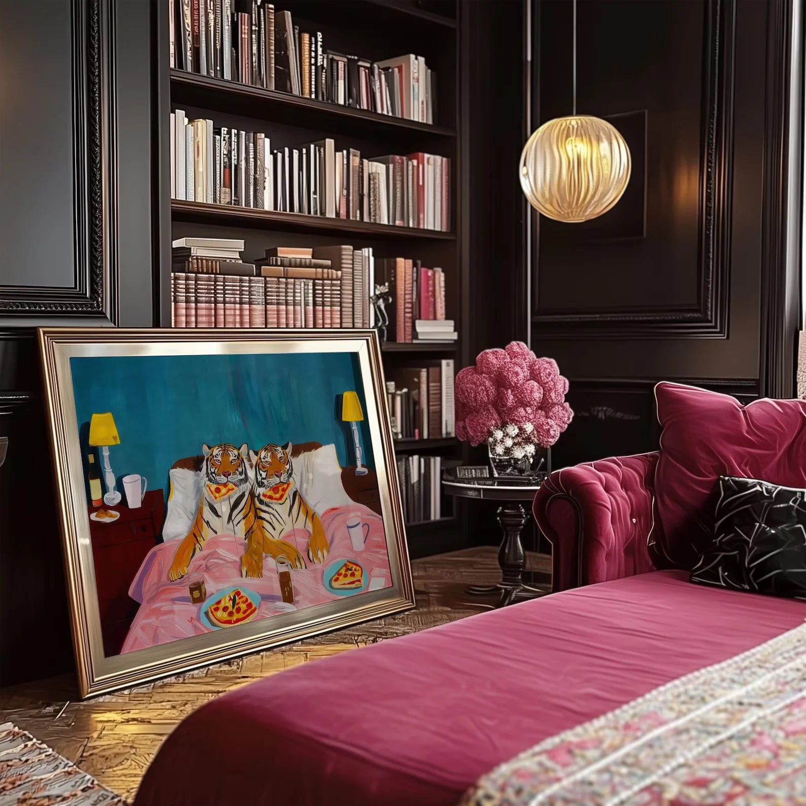 Cuadro de Arte de Pared Tigre Pizza: Arte de Pared Retro Decoración Dopamina, Impresión de Arte de Creatividad, Impresión Grande para el Hogar