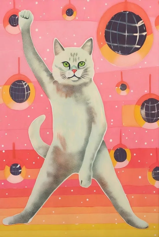 Póster divertido vintage de gatos y perros, arte de pared retro de moda, lienzo impreso, póster divertido de gatos retro, decoración de pared funky