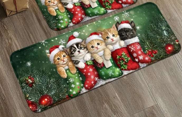 Alfombra de Navidad VIKAMA con 5 Gatitos Adorables, Tapete de Piso, Felpudo Suave de Bienvenida, Alfombra para Sala de Estar, Alfombra para Dormitorio, Decoración del Hogar