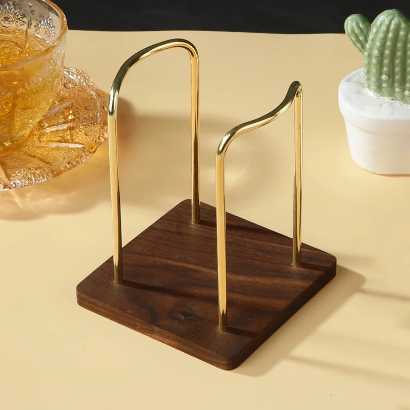 Metal Disposable Cup Storage Holder Water Tea Cups Dispenser Rack Shelf with Wooden Base Mug Display Stand Home Organizer