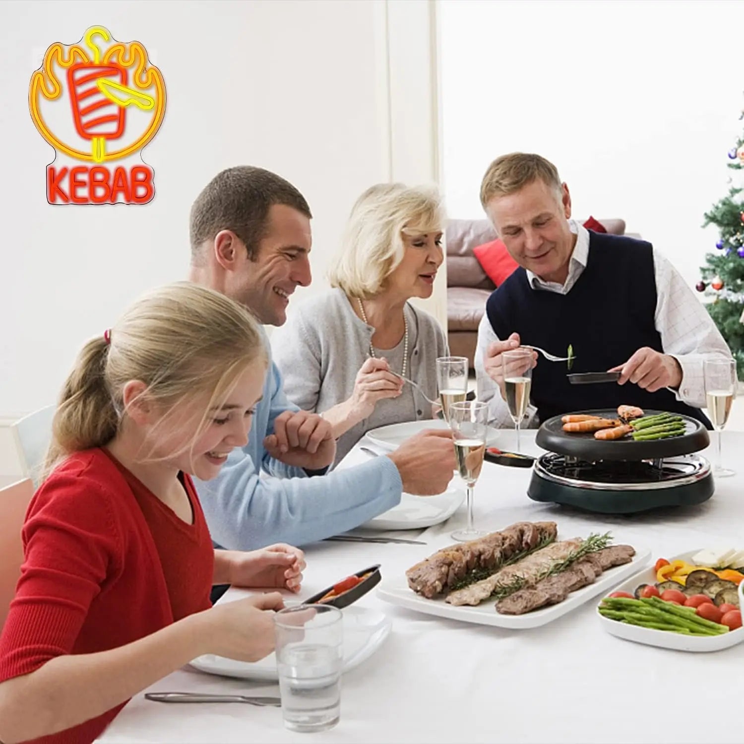 Enseigne au néon LED KEBAB avec flammes et couteau pour restaurant kebab, bar, décoration intérieure, fête, enseigne publicitaire unique