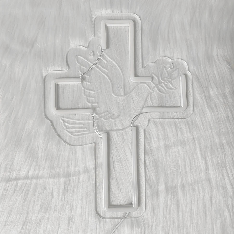 Letrero LED de neón de cruz, ícono de paloma blanco cálido, alimentado por USB para la iglesia de Jesús, bodas, hogar, decoración de actividades de Pascua, fácil de colgar.